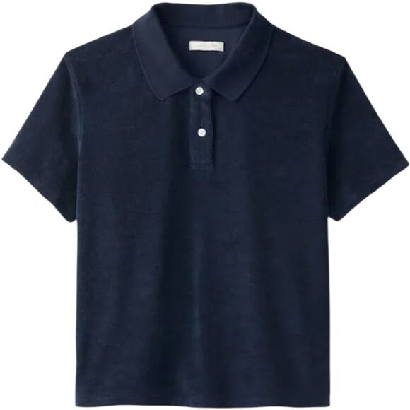 NWT OuterKnown Polo Shirt Women's Small Rewind Terry Cloth Top Navy Blue Soft - Picture 1 of 7